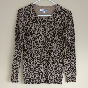 XS Amazon Essentials Leopard Print Animal Black Tan Brown Sweater